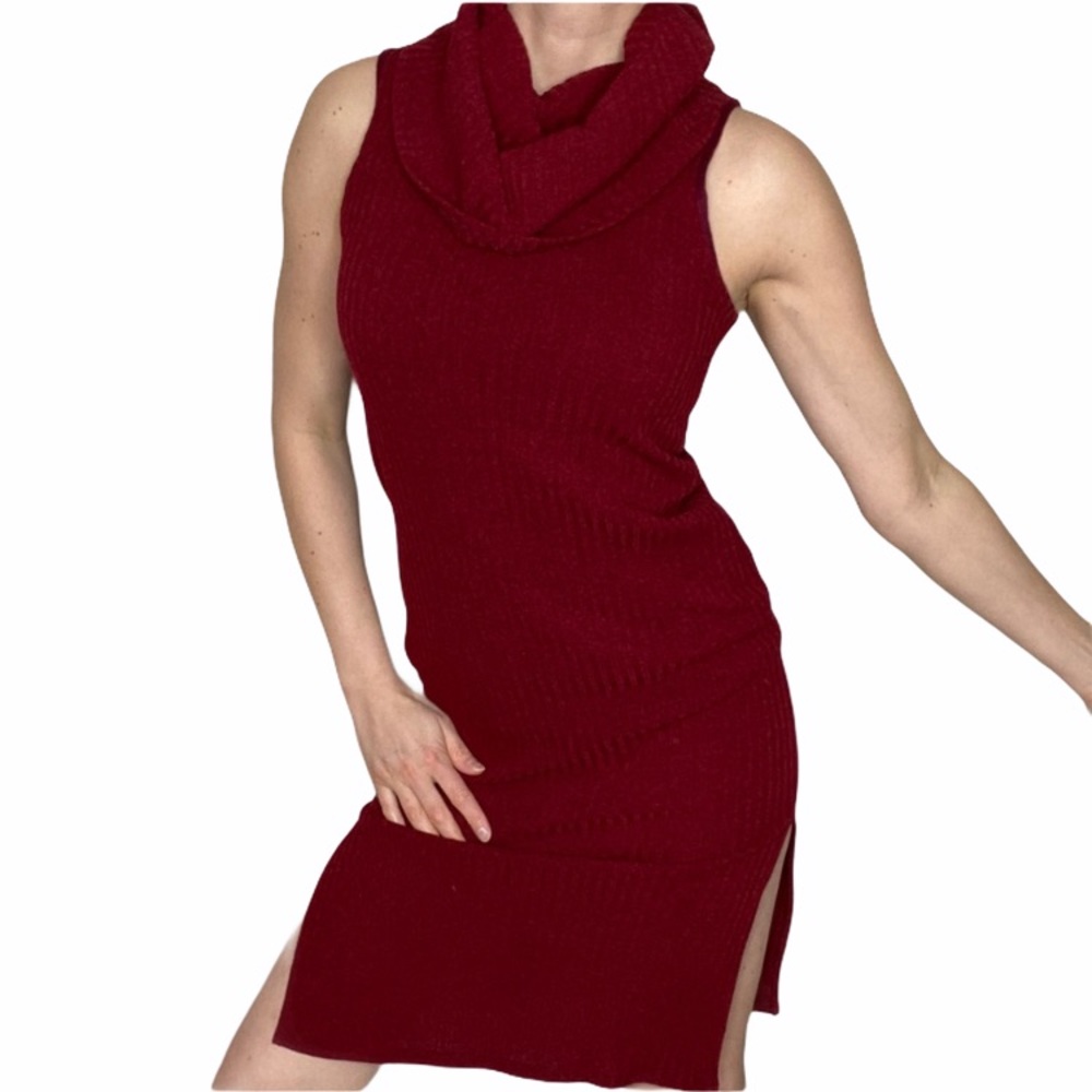 Francesca Boutique Alya Burgundy Holiday Turtleneck Dress S